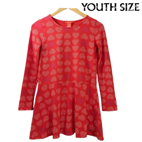 🧡2/$15🧡 Girls Long Sleeve Cotton Dress (red with hearts) JOE FRESH- EUC - Picture 1 of 4